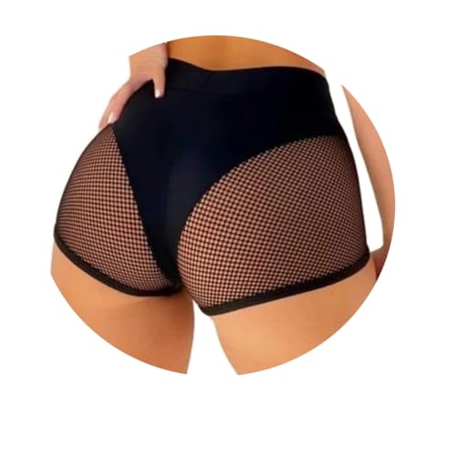 ORANDESIGNE Scrunch Butt Sportshorts Damen Push Up Booty Nahtlos Biker Yoga Fitness Gym Shorts Hohe Taille Pole Dance Rüschen Bikini Rave Cut Out Clubwear D Schwarz M