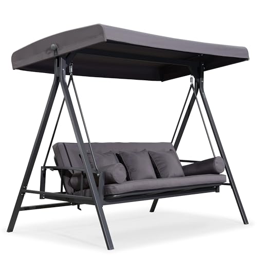 PURPLE LEAF Hollywoodschaukel mit Liegefunktion 3 Sitzer UV-Schutz, Grau