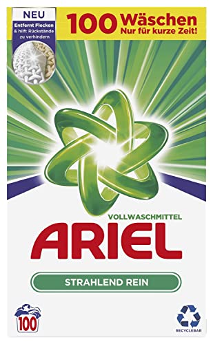 Ariel Waschmittel Pulver, Waschpulver, Vollwaschmittel, 100 Waschladungen, Strahlend Rein (6.5 kg)