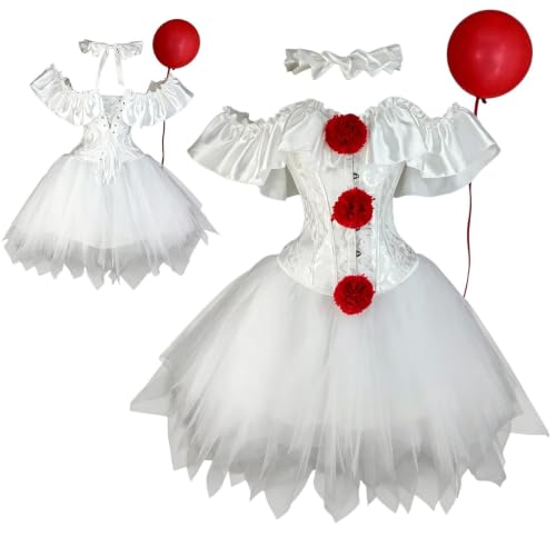Horror Clown Kostüm Mädchen, Mit Korsett Tutu Und Farbigem Ballon | Mädchen Clown Verkleidung, Clown Rock Für Cosplay, Hochzeit, Abschlussball, Heimkehr, Halloween-Party, Renaissance