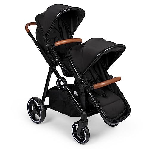 Baninni Geschwister Kinderwagen Luiz - zwillingswagen- Sitz Umbaubar in baby wanne für Neugeborne, Schwarz