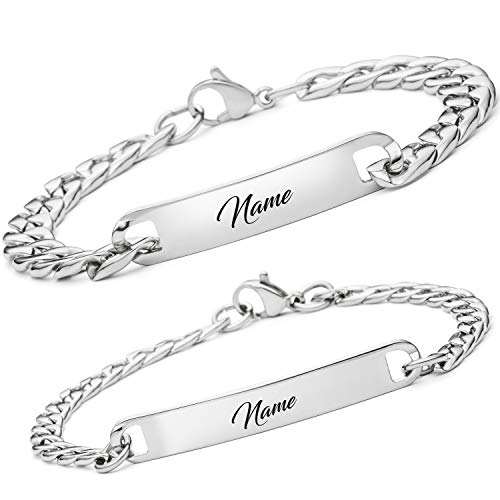 BAVELA Personalisierte Armbänder mit Gravur | Edelstahl Pärchen Armband mit Wunschgravur | Partnerarmband für Paare | Partnerarmbänder in Silber und Schwarz