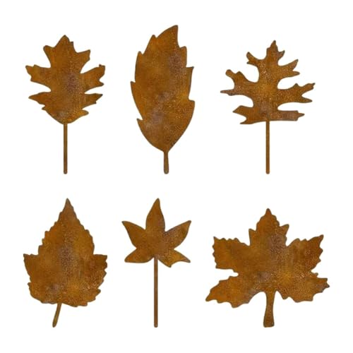 URPIZY 6er Set Wetterfeste Metall Blatt Gartenstecker Rostoptik 13x7cm Nat¨¹rliche Deko f¨¹r Beete Wege und T?pfe