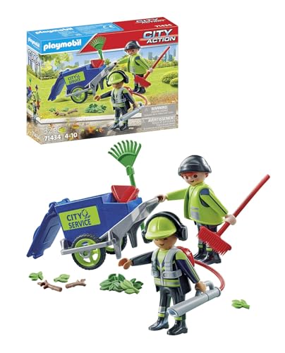 PLAYMOBIL City Action 71434 Stadtreinigungsteam, Stadtreinigung, Figuren und Mülltonne zum Schieben, Spielzeug für Kinder ab 4 Jahren