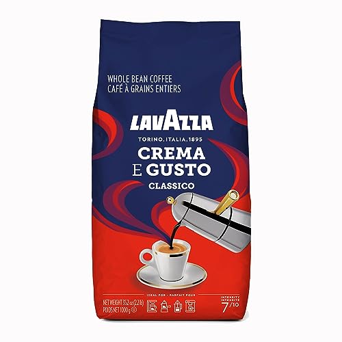 Lavazza, Crema e Gusto Classico, Ganze Arabica und Robusta Kaffeebohnen, Ideal für Espressomaschinen, mit Aromanoten von dunkler Schokolade und Nüssen, Intensität 7/10, Dunkle Röstung, 1 kg Packung