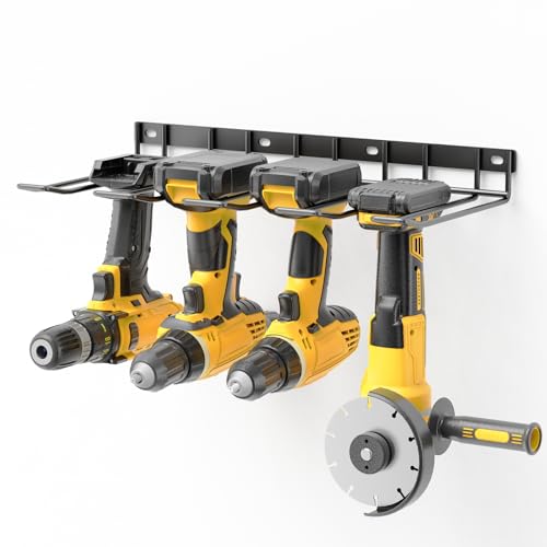 Yeabett Werkzeug Wandhalterung, Werkzeugspeicher Aufbewahrung für 4 Elektrowerkzeug Wandhalterung Werkzeugregal Organizer für Garage, Kfz Werkstatt, 39 * 19 * 4.5cm