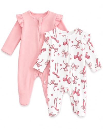 JiAmy Baby Mädchen Schlafanzüge 2er-Pack Baumwolle Strampler 0-3 Monate Dunkelrosa