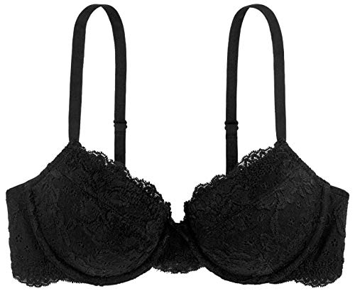 Dorina Spitze Lace BH, 3/4-Schale Demi Damen Comfort leicht gepolsterter Bügel-BH, Lianne D17163A, Schwarz ,90C