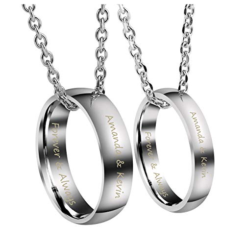 Jovivi Personalisierte Partnerketten Ringe Anhänger mit Gravur Paar Ketten für Damen Herren Partner Pärchen Geschenke