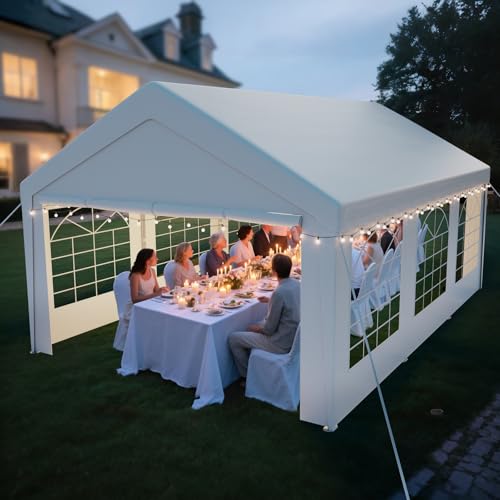 arvioo Pavillon 4x6, Mach Dein Garten zur Partyzone, Partyzelt mit 2 Seitenwänden & 2 Giebelteilen, UV-beständig & Wasserdicht, Festzelt aus Verzinkte Stahlgestänge & PE-Plane (Weiß)