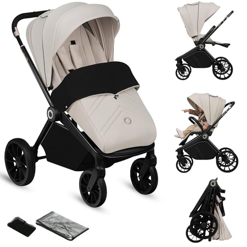 Lionelo MIKA PLUS Kinderwagen 6-48 Monate bis 22 kg, Verstellbare Rückenlehne und Fußstütze, Federung, 360° drehbare PU-Räder, Wasserdichtes XXL-Verdeck, UPF50+