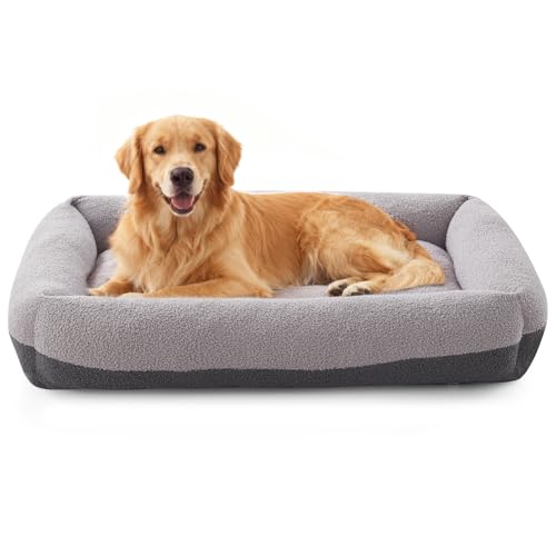 Pawk Hundebett Grosse Hunde, XL Hundebett Waschbar mit Abnehmbarem Bezug, Hundekorb rutschfest Vierseitiges Nackenrolle Kissen Hundesofa, 91x69x20cm