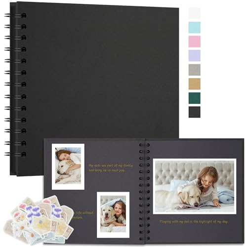 Remowith Fotoalbum Zum Selbstgestalten 18x18 cm DIY Fotobuch Kraftpapier Erinnerungsbuch für Hochzeiten 40 Seiten Album für Baby Familie Valentinstag Geburtstag Jahrestag Geschenk Schwarz