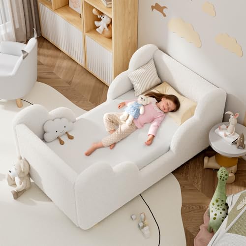 Meulbaty Kinderbett, 140 x 70 cm, weiches Bodenbettgestell, extra breites Sicherheitsbett für Mädchen und Jungen (Matratze Nicht enthalten), Weiß