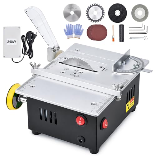 Mini Tischkreissäge 240W, Multifunktionale Tischkreissäge mit 4 Klingen, Präzisions Tischsäge, 10000 U/min, 0–20 mm Höhenverstellbar, 240W Hochleistungsnetzteil für DIY-Holzbearbeitungsprojekte
