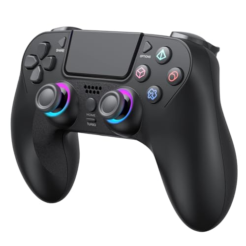Wireless Controller für PS4, Game Controller Kompatibel mit PS4/Slim/Pro/PC, Gamepad mit 7 RGB LED/Dual Vibration/6 Achsen Gyro Sensor/950 mAh Akku/Touchpad/Headset Jack, Präzise Kontrolle Joystick