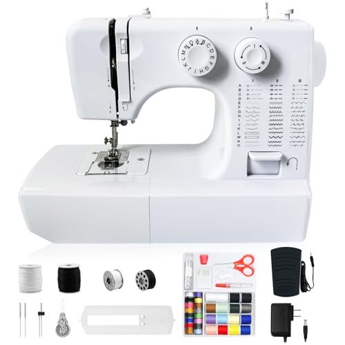 SMOCTAR Nähmaschine für Anfänger, 45 Stichprogrammen Tragbare Elektrische nähmaschinen, Sewing Machine Overlock Mit Einstellbarer Geschwindigkeit mit Fußpedal & Nähset mit LED-Licht