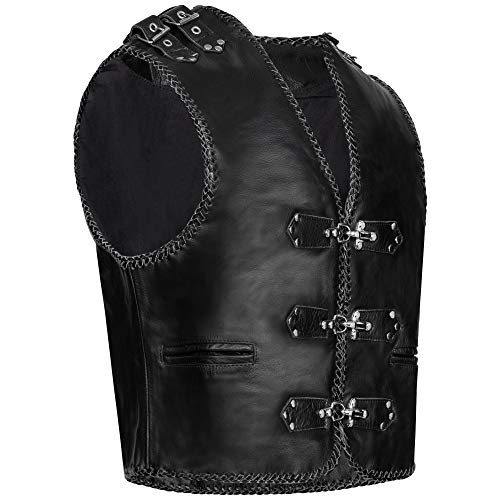 PAULGOS Lederweste Weste Kutte Leder Biker Rocker Motorrad Clubweste Bikerweste Motorradweste Schwarz BW7 (Schwarz, L)