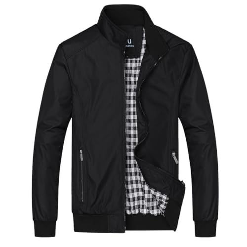 Pdakieyxnd Herren Übergangsjacke Leichte Übergang Bomberjacke Blouson Jacke Dünne Herrenjacke Sportjacke Übergangsjacken Sportlich Jacken Softshell College Jacket Herbstjacke Schwarz XXL