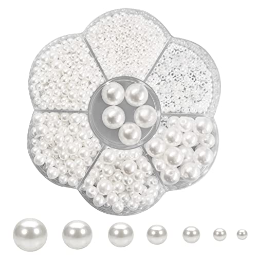 Weiße Kunstperlen - 1150 Stück Runde Perlen, 3/4/5/6/8/10/12mm, DIY Craft Set für Halsketten, Armbänder, Ohrringe und Ringe