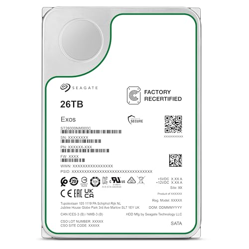 Seagate Exos 26TB Int. Server Festplatte ST26000NM000C (Factory Recertified) 3,5 Zoll HDD SATA3, 7200RPM, 512MB Cache (Generalüberholt und Zertifiziert