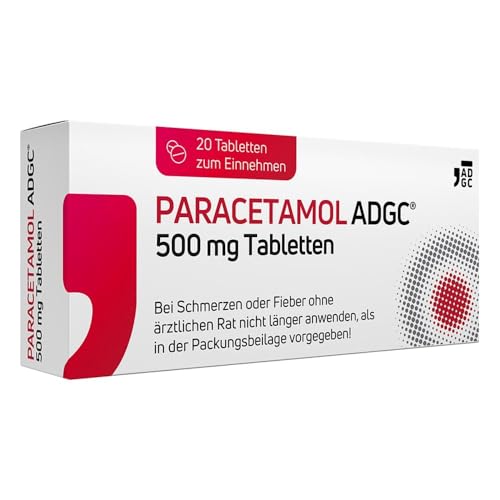 PARACETAMOL ADGC® 500 mg - 20 Stück – Tabletten bei leichten bis mäßig starken Schmerzen und Fieber - für Erwachsene und Kinder ab 4 Jahren - laktosefrei