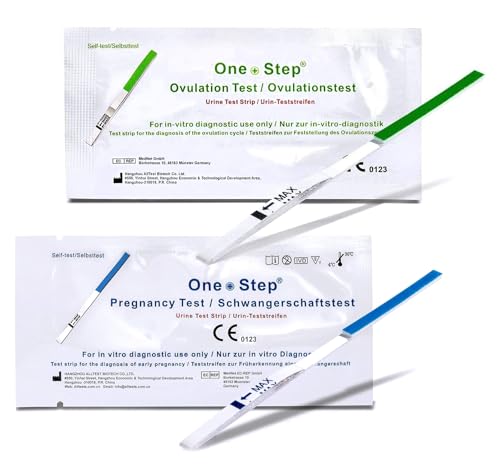 One+Step Kombipaket 50 Ovulationstests und 20 Schwangerschaftstests - Fruchtbarkeitstest für Frauen - Ovulationstest für Eisprung