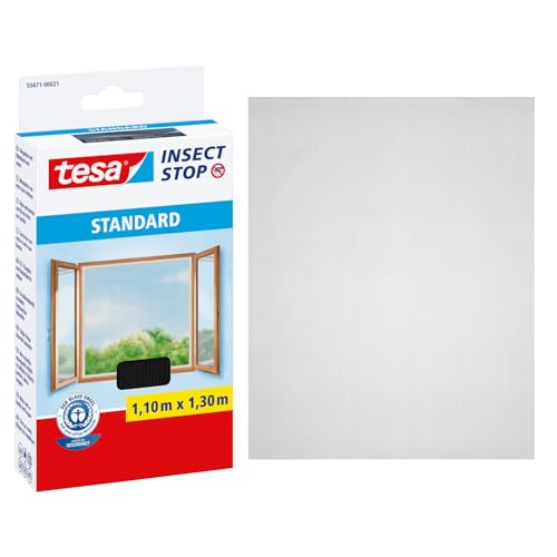 tesa Insect Stop Standard Fliegengitter für Fenster - Insektenschutz zuschneidbar - Mückenschutz ohne Bohren - 1 x Fliegen Netz - 110 cm x 130 cm - Anthrazit