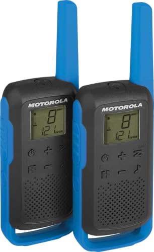 Motorola Solutions – T62 PMR Blau, Walkie Talkie Talkabout, PMR446 Citizens Band Radio, 16 Kanäle und 121 Codes, 8 km Reichweite, Blau, lizenzfreies, LCD-Bildschirm