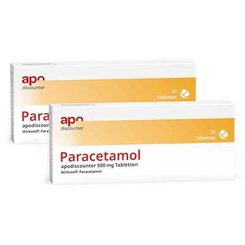 apodiscounter Paracetamol 500 mg Tabletten (2x 20 Stück) - Schmerzmittel & Fiebermittel - Schnell Wirksam & Gut Verträglich - Kopfschmerzen, Zahnschmerzen & Erkältung