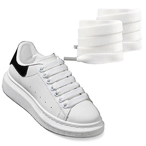 UamGlsob 2 Paare Flache Dicke Schnürsenkel für Alexander McQueen Turnschuhe, 12mm Jumbo Breit Schuhbänder Ersatz für Schuhe, Fat Thick Lacces (White, 54
