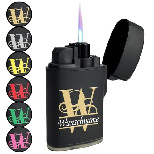 geschenke-fabrik.de - personalisiertes Feuerzeug mit Wunschname & Initialen - Sturmfeuerzeug Jetflamme mit UV-Druck - nachfüllbar - Geschenk für Männer zum Geburtstag Weihnachten Gravur