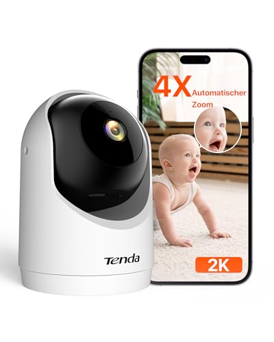 Tenda 3MP WLAN Innenkamera Überwachung, Haustierkamera mit 2-Wege-Audio, Nachtsicht 12M, Bewegungs-Personenerkennung, 360° IP Kamera Indoor für Baby & Hund, SD-Speicher Bis zu 256GB, CP3V3.0