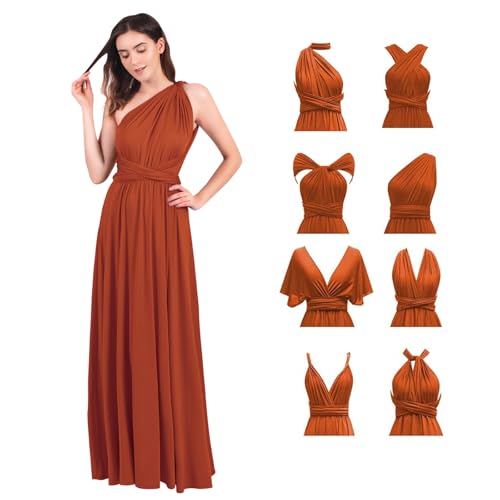 Abendkleid Lang Damen Elegant Rückenfreies Multiway Bandage Wickelkleid Festlich Hochzeitskleid Brautkleid Brautjungfernkleider Cocktailkleid Weihnachten Silvester Partykleid Ballkleid Ziegelrot S