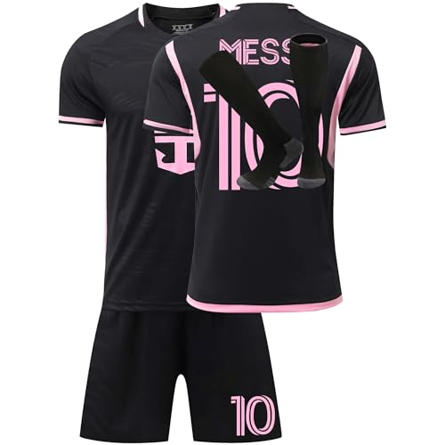 Trikot Kinder Erwachsene Nr.10 Fussball Trikot Set, 24/25 schwarz, Rosa, Blau Fußball Trikot Trainingsanzug Shirts Shorts und Socks, Football Kit for Jungen Mädchen