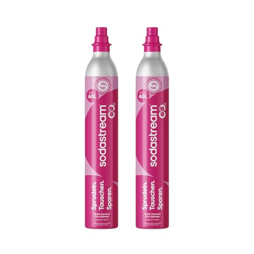 SodaStream - 2 x CO2-Zylinder für Sprudelwasserbereiter | Quick Connect Gassystem | Macht 60 Liter kohlensäurehaltige Getränke | Kompatibel mit Terra, Duo und Art | Plastikmüll reduzieren | Rosa