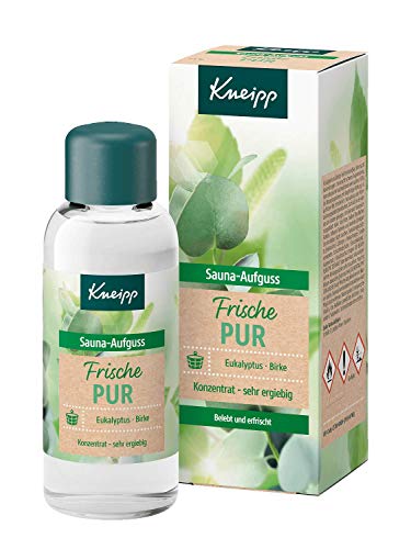 Kneipp Sauna Aufguss Frische Pur, sorgfältig ausgewähltes ätherisches Eukalyptus-Öl & Auszüge aus der Birke wirken anregend & besonders wohltuend, belebt & erfrischt, 100 ml (1er Pack)