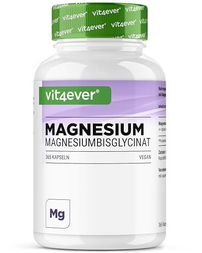 vit4ever Magnesiumbisglycinat - 365 Kapseln - Premium: Chelatiertes Magnesium Bisglycinat - 155 mg elementares Magnesium pro Kapsel - Laborgeprüft - Vegan - Hochdosiert