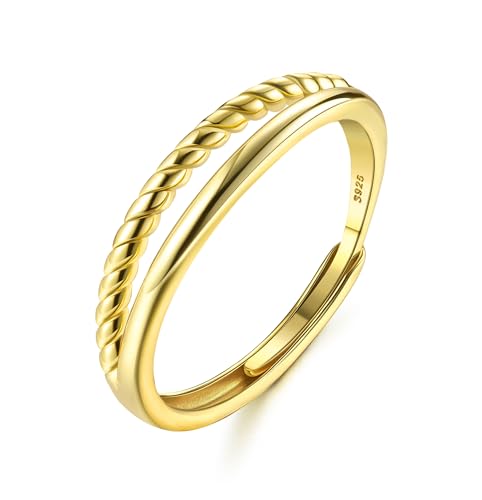 Adramata Ring Silber 925 Damen Verstellbar Drehring Stapeln Daumenring Eheringe Verlobungsring Engagement Ringe Frauen Band Ring Gold Rosegold Silber Ring für Damen Geschenke für Frauen mit Box