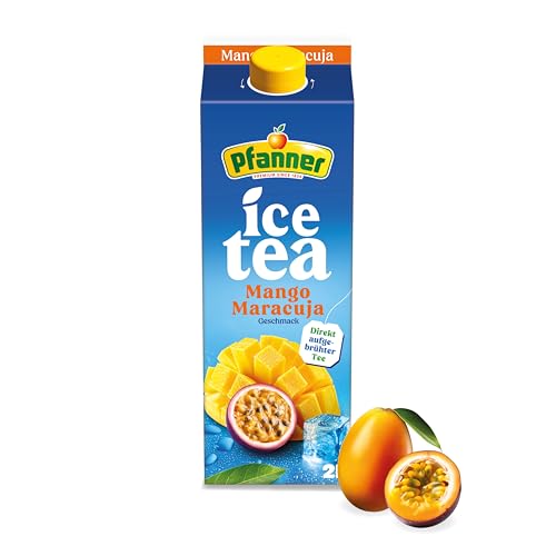 Pfanner Eistee Mango-Maracuja 1 x 2 l Tetra Pak – Direkt aufgebrühte Schwarzteesorten mit Mango- und Maracujasaft - Ice Tea Karton