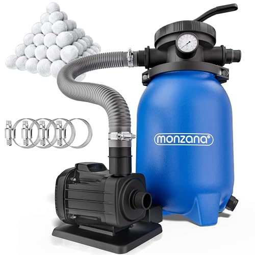 MONZANA® Sandfilteranlage MZPF180 5000 l/h bis 15.000L Pool mit Filterbällen 7 Wege Ventil 2in1 Adapter Ø32-38mm 180W Filteranlage Pumpe Filterkessel