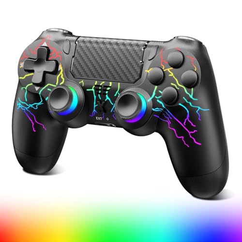 Suoxiom Wireless Controller für PS-4,Game Controller Kompatibel mit PS-4/Slim/Pro,Bluetooth Gamepad Joystick mit RGB-Licht,1000-mAh-Akku, 3,5-mm-Audiobuchse und Turbo-Funktion (BLACK)