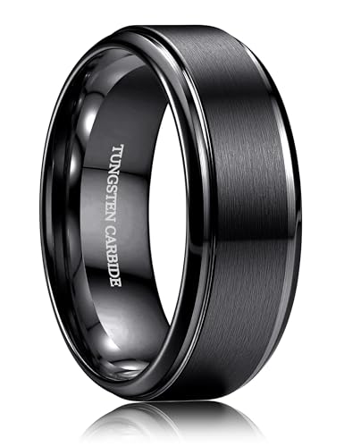 CASSIECA Ringe Herren Wolfram Ringe für Herren Schwarz Matt Gebürstet Eheringe Verlobungsring Partnerring Trauringe Breit 8MM Größe 63.4