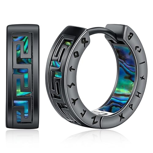 Ohrringe Herren Creolen Wikinger Männer Schwarz Keltisch Viking Edelstahl Ohrschmuck Nordische Kreolen Runen Hypoallergene Schmuck für Damen Viking Earrings