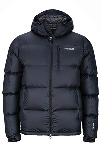 Marmot Herren Guides Down Hoody, Leichte Daunenjacke, warme Winterjacke, wasserabweisende Steppjacke, winddichte Funktionsjacke, klein packbare Outdoorjacke mit Kapuze, Black, L