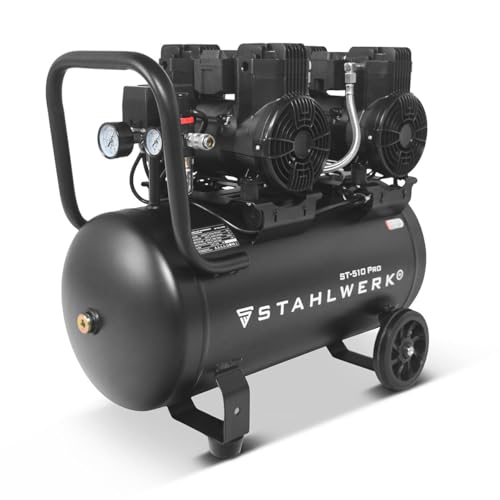 STAHLWERK Kompressor mit 50 L Tank (ST-510 Pro) – ölfrei & leise, 10 bar, 3,94 PS (2,9 kW), 500 l/min, 70 dB, Druckluftkompressor mit Brushless-Motoren, Silent-/Flüsterkompressor, Kolbenkompressor