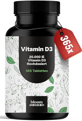 Vitamin D3 20000 IE hochdosiert - 365 Tabletten - Produziert in Deutschland - Laborgeprüft - Verpackung kann variieren