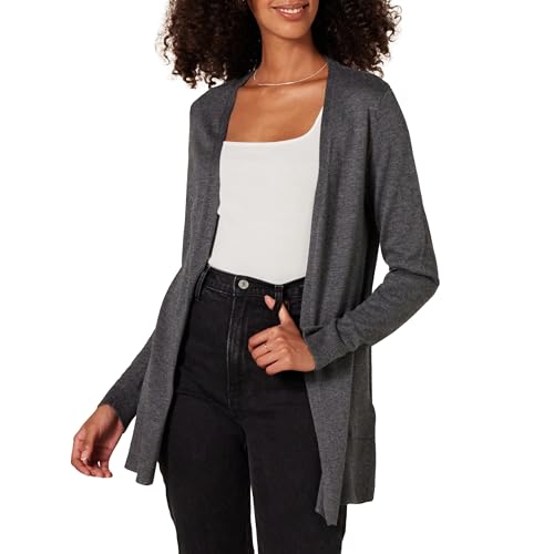 Amazon Essentials Damen Leichte Strickjacke ohne Knöpfe (in Übergröße erhältlich), Dunkelgrau Meliert, L