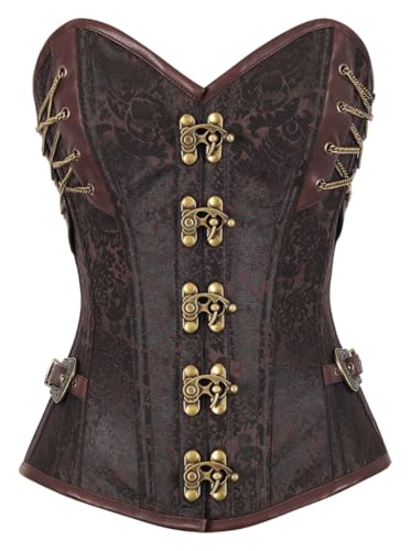 KUOSE Damen Vollbrust Faux Leder Steampunk Corsage Korsett Übergrößen S-6XL
