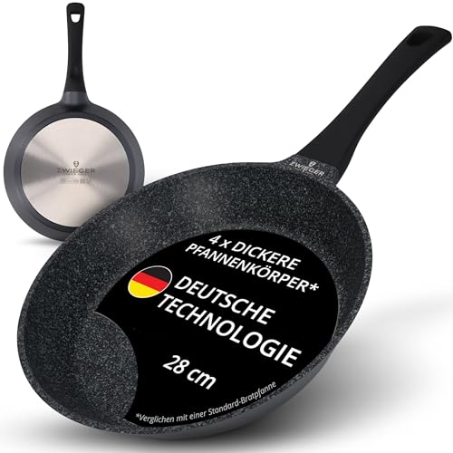 ZWIEGER Hochwertige Bratpfanne 28 cm – beschichtete Pfanne 28 cm, Aluguss, vollflächiger Edelstahlboden, für alle Herdarten (inklusive Induktion) geeignet – Antihaft, PFOA- & PFOS-frei